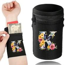 1件时尚字母印花轻便手机臂带口袋腕包/腕带/腕带口袋，适合旅行、散步、跑步、骑行和瑜伽。钱包袋可容纳现金、钥匙、卡片、身份证 - 圣诞节必备 - 黑色 - 查看 34