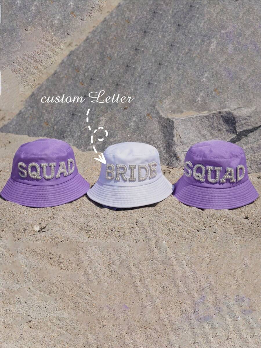 Personalized Customized Name Letter Rhinestone Sun Hat Bride Squad Tribe Pearl Bucket Hat Personalized Bridesmaids Gifts Bridal Shower Gift Wifey Bucket Hat Gift For Bride Future Mrs Bucket Hat - Multicolor - View 1