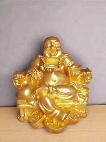 1pc Resin Laughing Buddha Statue On Dragon Chair, Indoor Use, Collectible Buddhist Sculpture, Brings Good Luck And Happiness, Suitable For All Environments, Great For Easter, And Other Holiday Gifts, Perfect Gift For Friends