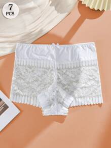 7 szt. seksownych, wyciętych kokardek w połowie talii, damskie, płaskie, kątowe majtki, dojrzałe, urocze, retro, romantyczne, francuskie, lekkie, miękkie, swobodne i wygodne, całoroczne, odpowiednie do domu, na zewnątrz, na wędrówki i na prezent