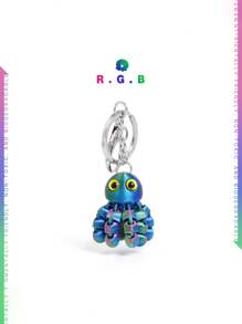 1 件可爱 3D 印花多色渐变大眼章鱼钥匙扣，适合送给朋友、家人、情侣的有趣节日礼物，钥匙扣吊坠