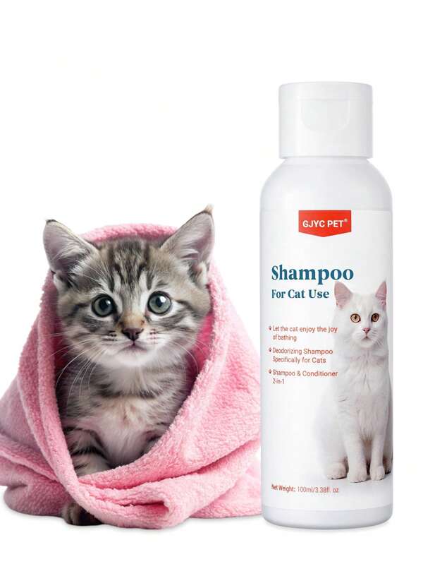 GJYC PET Cat Shampoo & Conditioner 3.38 Fl Oz - Gentle Formula For A Luxurious Clean, Detangles, Nourishes, 2-In-1 For Your Feline Friend's Soft & Healthy Coat