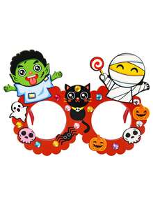 1pc Children's Halloween DIY Cartoon Glasses, Kids Creative Sticker Craft Toy, Preschool Halloween Costume Prop, DIY Craft Kit, Educational Toy