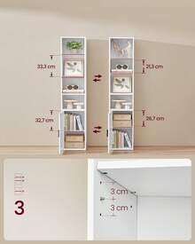 Bibliothèque, Étagère Haute sur 6 Niveaux, avec Porte, Meuble de Rangement Ouvert, 24 x 31,8 x 175 cm/ 24 x 60 x 175 cm, pour Salon, Bureau, Salle à Manger, Blanc Nuage - Blanc - Voir 2