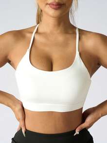 1 件简约优雅女士瑜伽运动胸罩 - 奶油白 - 查看 5