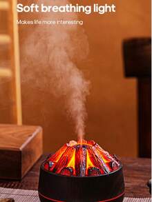 USB Powered Portable Simulated Charcoal Flame Humidifier, Aromatherapy Essential Oil Diffuser, Air Humidifier Ambient Light, Great For School Dorm Homes And Offices, Study Rooms, Yoga Rooms, Single Room Desktop Diffusers, Perfect Christmas Or Valentine's Day Gift! - 黑色 - 查看 2