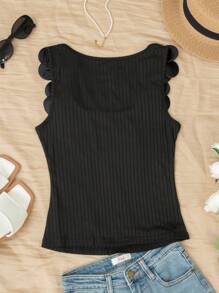 1PC Women Summer Outfits For Women Black Elegant Cute Casual Vest Round Neck Cami Top, 3D Flowers Pearl Design, Suitable For Daily Wear, Street, Commuting, Home, Office, Back To School, Dates, Beach Wearing Women Tank Tops & Camis