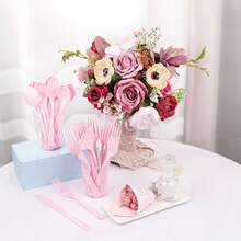 160 Piece Pink Plastic Silverware - Heavy Duty Pink Silverware Includes 80 Forks, 40 Spoons, 40 Knives, Plastic Utensils Perfect For Wedding, Party,9001082 - 玫紅色 - 查看 5