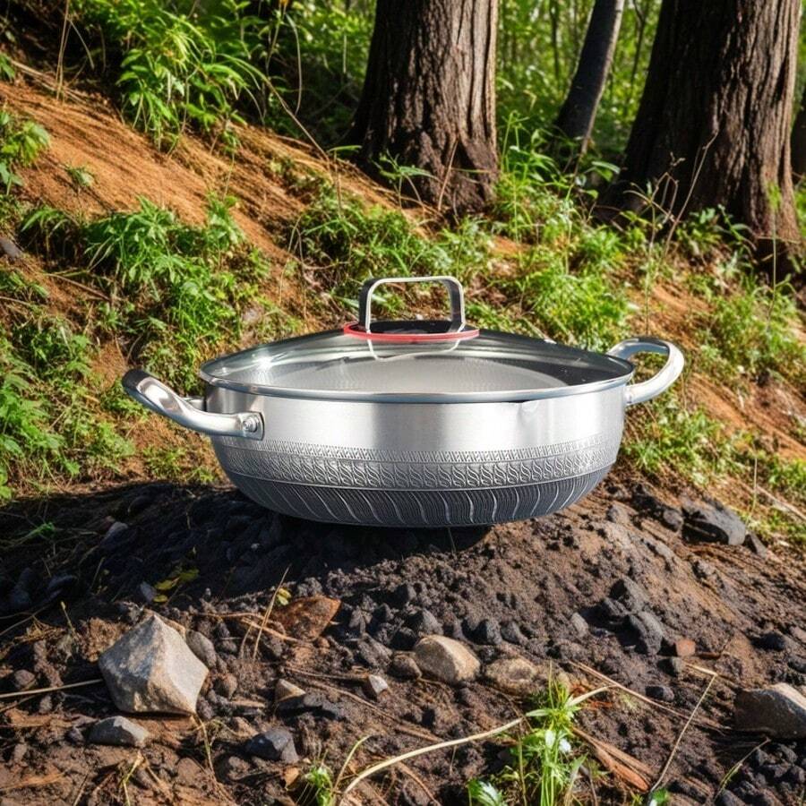 1 件套烹饪锅、汤锅、五层不锈钢炒锅、火锅 6 夸脱油炸锅、12 英寸电磁炉兼容烹饪、带盖炒锅、炊具及零件 - 彩色 - 查看 1