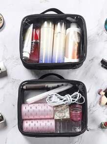 Sac de maquillage transparent avec fermeture éclair, sac cosmétique en PVC transparent, organisateur de voyage portable et imperméable