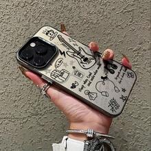 1pc Black Matte IMD Colorful Silver Laser Engraved Guitar Music Letter Graffiti Pattern Phone Case, Personalized Compatible With IPhone 16 Pro Max, 15/14 Plus, 13, 12, 11, Compatible With Samsung Series Waterproof Shockproof Anti-Fall Scratch Resistant,International Version, Not The Domestic Version - Multicolor - View 3
