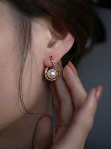 1 对女士奢华优雅十字水滴珍珠耳环，适合日常、派对、节日礼物，精致魅力