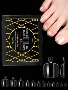 240 pièces de faux ongles d'orteil transparents et givrés, embouts d'ongles acryliques couvrant complètement, accessoires de pédicure DIY, forme prédéfinie pour une application facile, finition de salon pour la décoration des ongles - Transparent - Voir 9