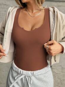 Vaiaye 女士纯色 V 领长袖修身 T 恤，运动健身上衣 - 深紅色 - 查看 4