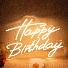 1pc Happy Birthday Neon, LED Happy Birthday Lights, For Wall Decoration, Adjustable Light And Powered By USB, Suitable For Any Age Happy Birthday LED Sign Bday Party Celebrations, Birthday Gifts - 生日快樂黃色 - 查看 1