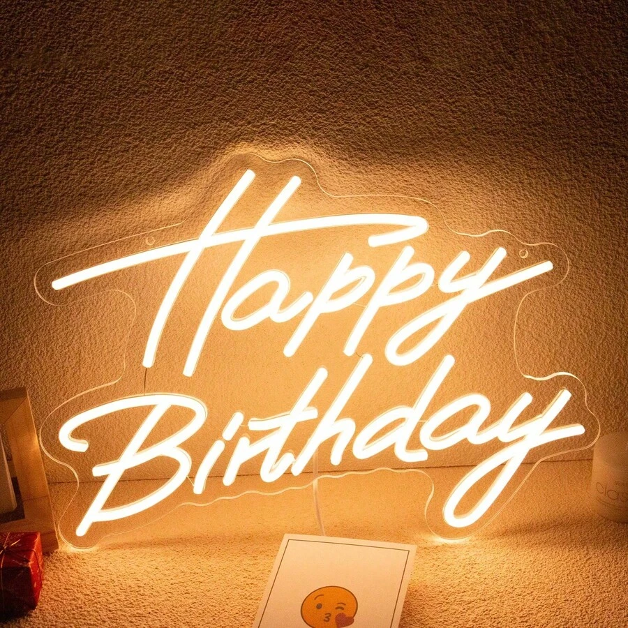 1pc Happy Birthday Neon, LED Happy Birthday Lights, For Wall Decoration, Adjustable Light And Powered By USB, Suitable For Any Age Happy Birthday LED Sign Bday Party Celebrations, Birthday Gifts - 生日快樂黃色 - 查看 1