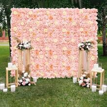 Peach Colored Flower Wall 3D Flower Wall Background Flower Wedding Rose Wall Background Flower Used For Bridal Shower Birthday Party Wedding Rose Photo Background Valentine's Day Halloween Christmas Decoration - 桃色 - 查看 7