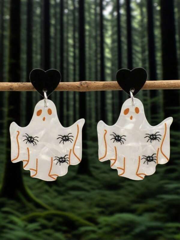1 Pair Creative Halloween Earrings, Acrylic Cartoon Ghost Pendant Earrings, Women Jewelry