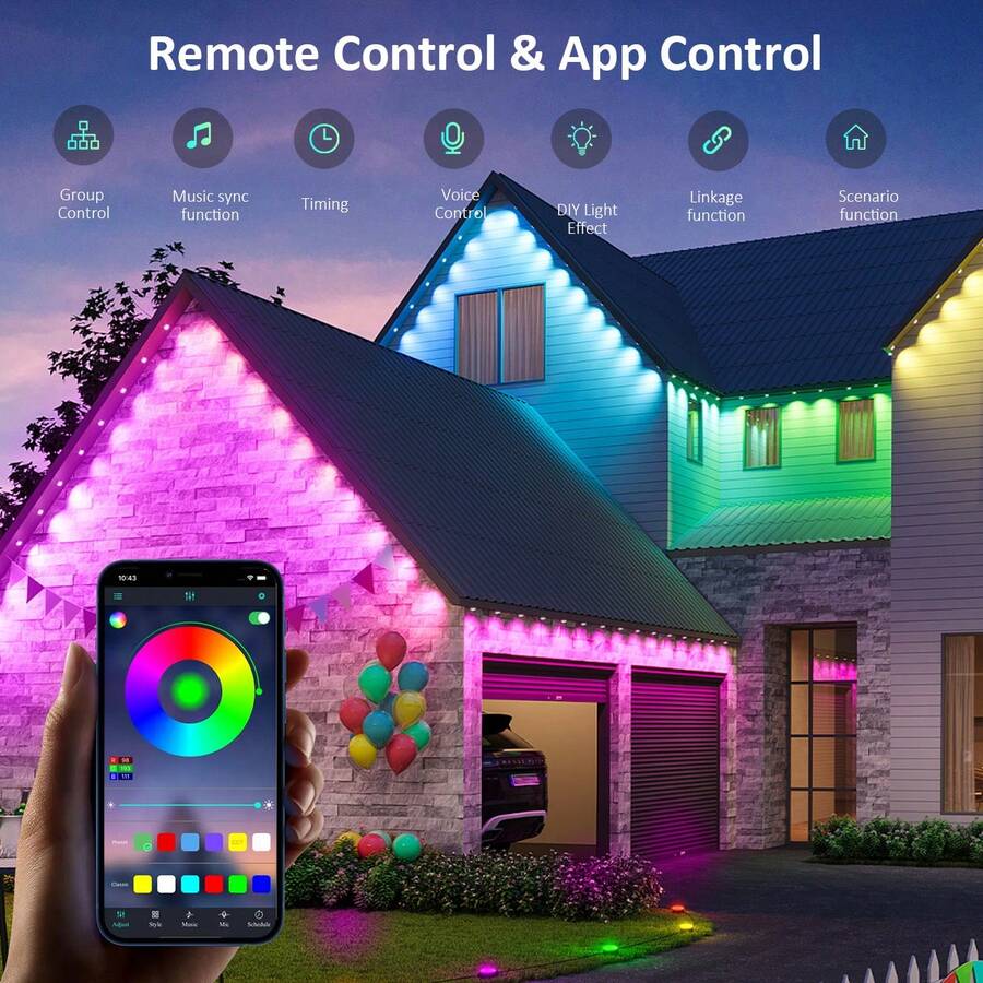 AIICRGB 500FT/300FT/200FT/100FT/50FT Permanent Outdoor Lights, Smart RGB Eave Light With APP/Remote Control, IP67 Waterproof, DIY Scene Modes, Music Sync, Timer Function, For Christmas, Party, Holiday Decor - Xem 1