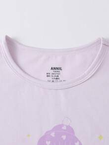 Annil Children's Clothing For Girls, Girls, Boys, Girls, Teenagers, Autumn Shirts And Pants Sets, Home Warm Clothes, Printed Base, Autumn Shirts And Pants - Purple - View 4