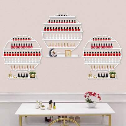 Espositore per colla a olio e armatura in ferro a cinque strati, set da sei pezzi - Espositore per smalto in metallo bianco da parete, semplici mensole sospese da parete, espositore combinato per oli essenziali e profumi, per salone di bellezza