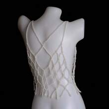 1件甜美女孩时尚仿珍珠吊带简约少女短款上衣 - 白色 - 查看 6