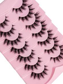 False Eyelashes Wispy Lashes Natural Look Fake Eyelashes Cat Eye Lashes Mink Fluffy Strip False Lashes Fox Eye Lashes Pack 7 Pairs Strip Lashes,Lashes,Eyelashes,Fake Lashes - Black - View 2