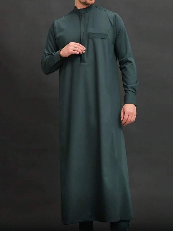 Muslim Men's Formal Thobes Long-Sleeved Solid Color Loose Traditional Islamic Men's Clothing Kaftan Festival Arabic Robe
