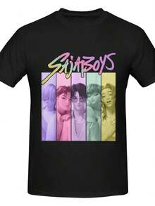 Saja Team K-Pop Demon Hunters Graphic T-Shirt - Black Tee With Pastel Purple/Pink/Teal Design - Heavyweight 180gsm Crewneck Shirt For Anime, Gaming & K-Pop Fans - Unisex Casual Apparel, Allseason Clothing, Retro Font Style, Durable Print, Nontransparent Material - màu đen - Xem 6