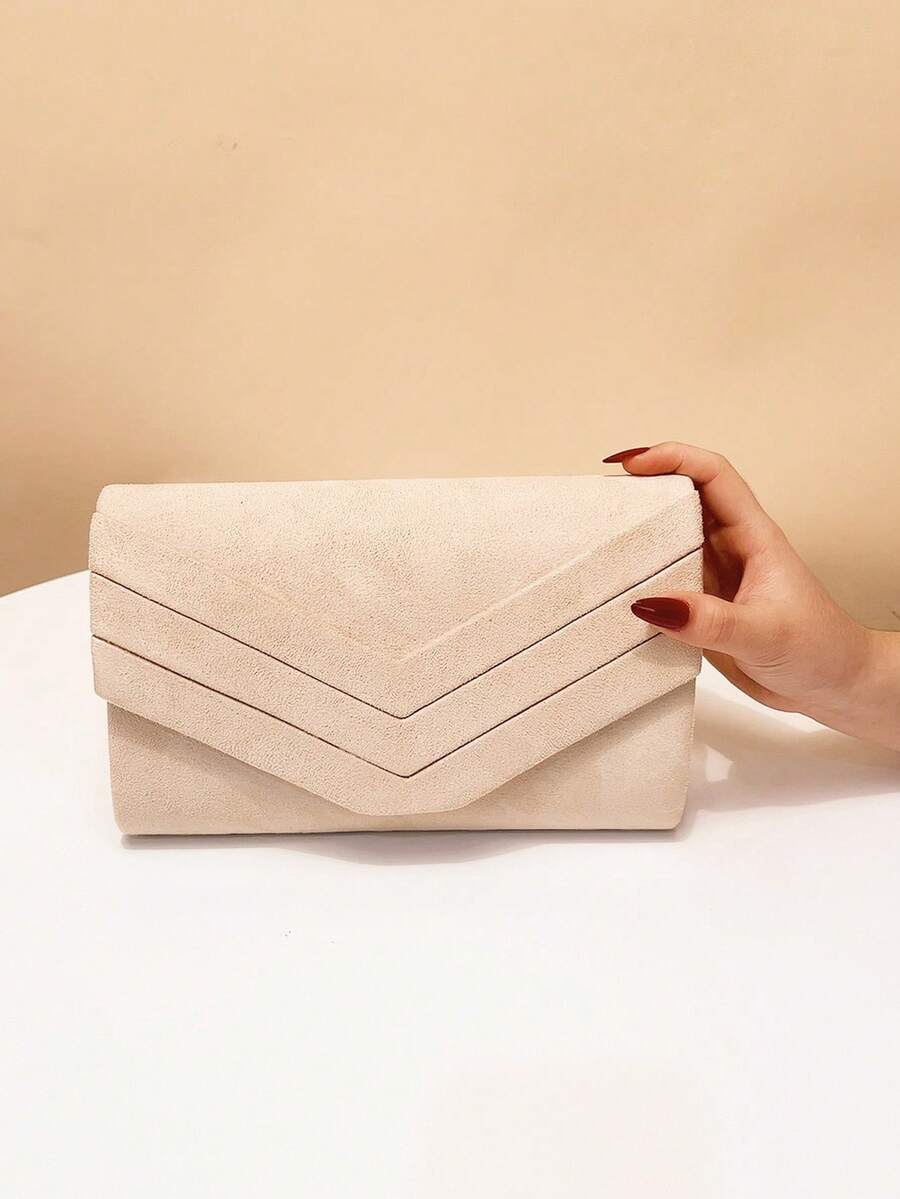 Bolso de mano de terciopelo beige para mujer, bolso formal de fiesta con correa de cadena desmontable - Albaricoque - Ver 1