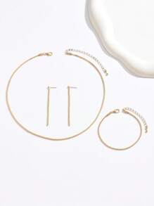 1set Stylish & Elegant Shiny Necklace, Bracelet, Earring 4pcs Jewelry Set For Women, Suitable For Daily Wear