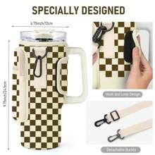 Water Bottle Carrier Bag With Phone Pocket For Cup 40 Oz Tumbler With Handle Neoprene,Portable Water Bottle Holder Pouch  With Adjustable Strap For Cup Accessories,Storing Cards,Phones And Other Small Item - A格子 - 查看 2