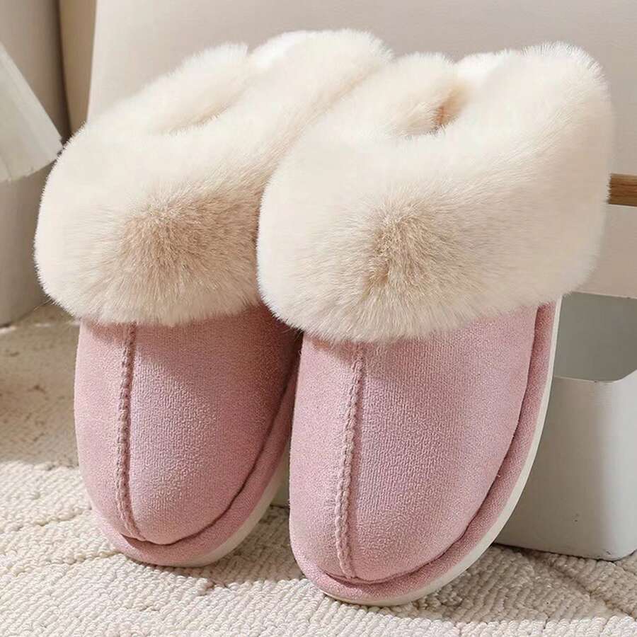 Slippers For Women Fuzzy Warm Non Slip Sole Easy Wear Indoor Shoes - 粉色 - 查看 1