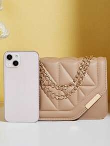 女士手提包，韩版风格新款休闲时尚几何绗缝磁扣锁个性化百搭女士斜挎单肩包 - 彩色 - 查看 5