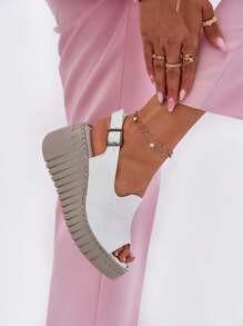 女士时尚百搭休闲厚底厚底凉鞋，夏季 - 白色 - 查看 5