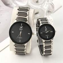 2 piezas Relojes de pareja de acero negro con estilo de negocios clásico de moda - Negro - Ver 6