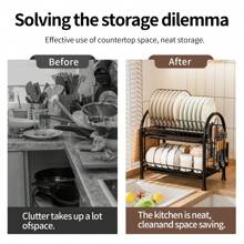 1 件多功能碗碟干燥架，厨房碗碟干燥架，带切菜板架，双层设计，餐具架和用具收纳架，节省空间的厨房收纳和储存