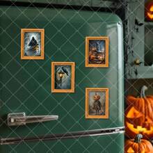 1/8/16/24pcs Vintage Ghost Fridge Magnet Wooden Gold Picture Frame Mini Magnetic Refrigerator Decoration For Home Cabinet Halloween Party Gift