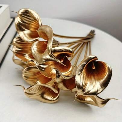 1 Flor de Cala Dorada de Alta Gama Simulada de Plástico - Nuevo Color | Gran Atmósfera, Excelente para Sala de Estar del Hogar | Dormitorio, Oficina y Accesorios de Fotografía de Bodas