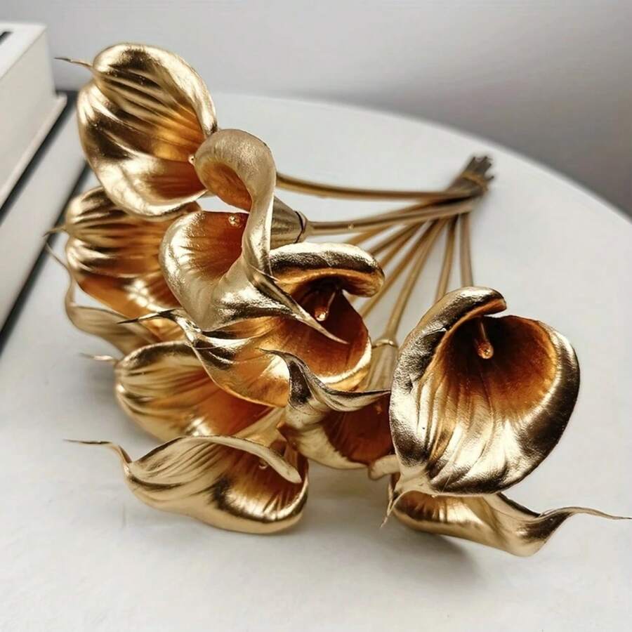 1 Flor de Cala Dorada de Alta Gama Simulada de Plástico - Nuevo Color | Gran Atmósfera, Excelente para Sala de Estar del Hogar | Dormitorio, Oficina y Accesorios de Fotografía de Bodas