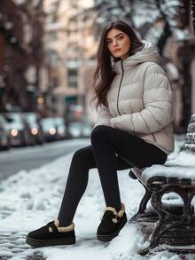 Botas de nieve para mujer, nuevas en invierno 2025. Botas cortas con cuello de piel, de color negro, cálidas, de punta redonda, con hebilla, forro térmico, suela de gamuza cómoda y antideslizante, plataforma de suela gruesa que aumenta la altura, tipo pan, talla grande