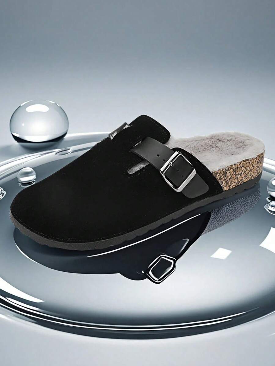Plus Size Men's Comfortable Winter Slippers - Plush Lining, Thick Sole, Non-Slip Bottom, Fashionable Solid Color, Slip-On, Women's Flat Shoes Suitable For Indoor And Outdoor Wear, Versatile - Black - View 1