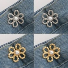 1/2pairs Six-Petal Buckle, Detachable, Invisible Waist Band, Flower Waist Tightener Buckle Pants Pins Collar Buttons Brooch Pins For Women Fashion