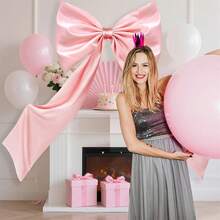 粉色大号缎带蝴蝶结，粉色巨型蝴蝶结丝带领带，适合风骚房间装饰、生日派对背景墙装饰 - 粉色 - 查看 7