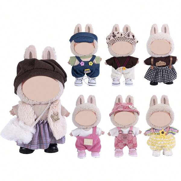 1 Set 17 Cm Doll Clothing Set (No Doll, Shoes, Glasses), Compatible With Labubu,Clothing Set Suitable For 6.7-Inch Doll Set, Fashionable And Unique Hat And Clothing Accessories, Suitable For First/Second/Third Generation Dolls To Play And Display ,Clothing Set Only,(Excluding Dolls And Shoes)