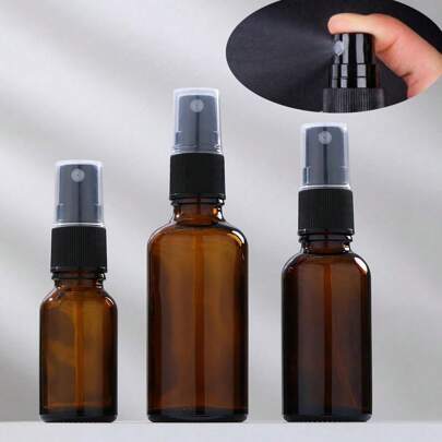 زجاجتان سعة 15مل/30مل/50مل من الكهرمان بفوهة رذاذ ناعم لزيوت أساسية، عطور، كحوليات وسوائل حساسة