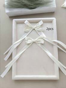 1/2pcs Set Girls' Minimalist Sexy Satin Long Ribbon Bow Hair Clips, Sweet Ballet Style Twin Ponytail Hair Pins, Suitable For Daily, Party And Outfit Atmosphere Hair Accessories - Multicolor - View 8