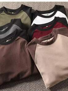 Raglan Long Sleeve T-Shirt 100% Cotton From S To Plus Size G3 - 卡其色/棕色 - 查看 4