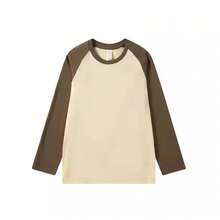 Raglan Long Sleeve T-Shirt 100% Cotton From S To Plus Size G3 - 香檳色/棕色 - 查看 1
