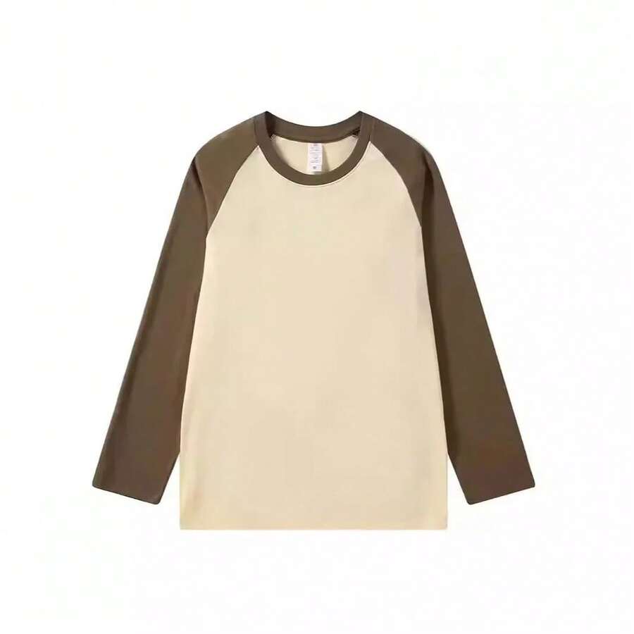 Raglan Long Sleeve T-Shirt 100% Cotton From S To Plus Size G3 - 香檳色/棕色 - 查看 1